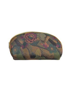 Vintage Floral Tapestry Zippered Pouch – Gold Trim Travel Cosmetic Bag